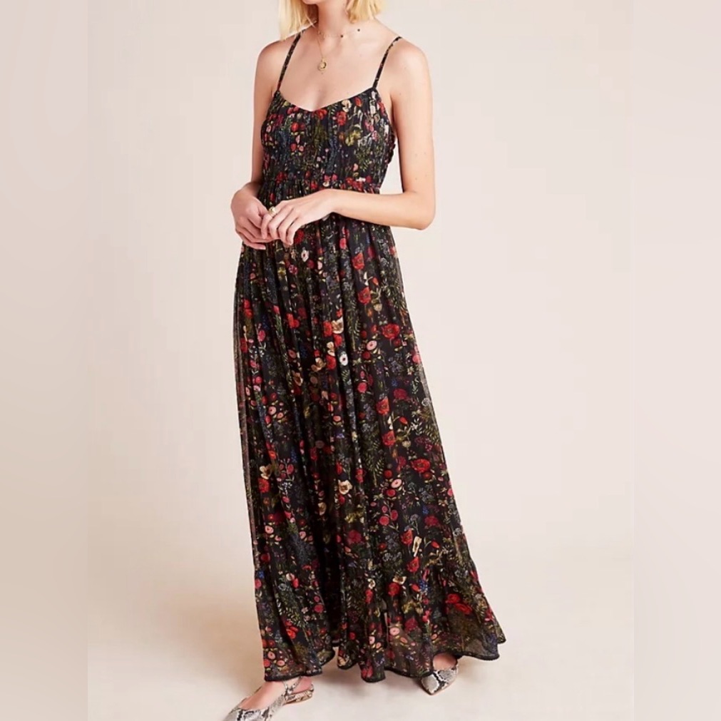 Anthropologie Payal Jain Nwt Massima Black Red Floral Maxi Dress **Size Xs P**